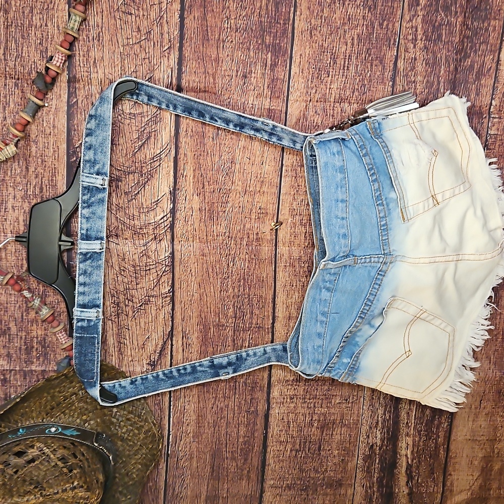 "One Kind Denim co." HANDMADE UPCYCLE OMBRE' BEDAZZLED DENIM SHOULDER BAG! - Picture 8 of 10